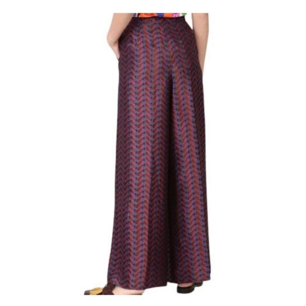 Etro Red and Blue Wide Leg Pants metallic jacquard Geometric 38 - Picture 6 of 12